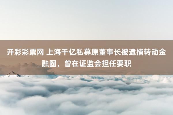 开彩彩票网 上海千亿私募原董事长被逮捕转动金融圈，曾在证监会担任要职